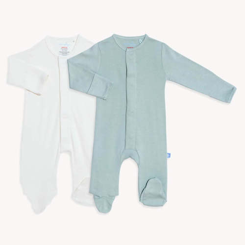 sage & sand organic cotton magnetic footies | 2 set