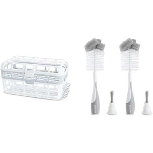 Munchkin® High Capacity Dishwasher Basket, 1 Pack, Grey & Sponge™ Bottle Brush, Grey, 2 Count (Pack of 1)