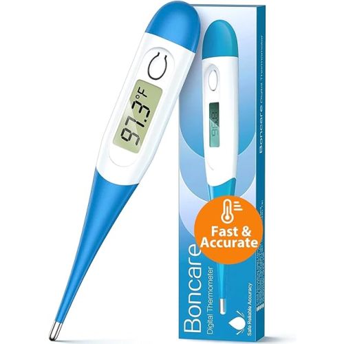Boncare 10 Seconds Oral Thermometer for Adults and Kids - Accurate & Safe Rectal Thermometer for Baby with Fever Alarm, Digital Thermometer (Light Blue)
