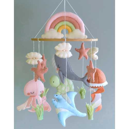 Ocean baby mobile Nautical crib mobile Underthewater nursery theme decor Sea creatures baby shower gift