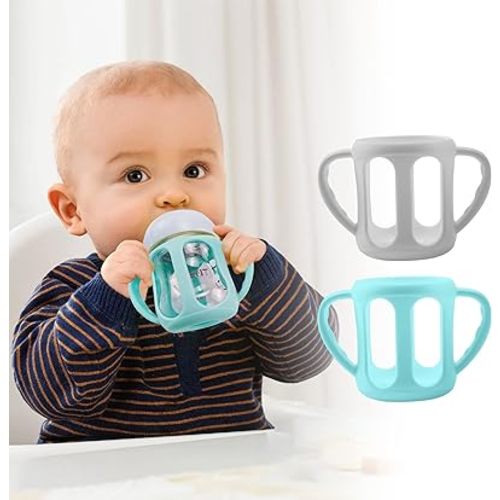 2 Pack Silicone Sleeves with Handles for Philips Avent Glass Natural Bottle and Philips Avent Anti-Colic Bottle 4 oz, Anti Breakage Baby Bottle Holder, Compatible with Avent Glass Baby Bottle