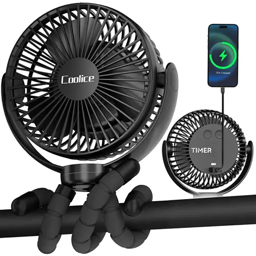 Stroller Fan Rechargeable - Portable Fan for Stroller, Timing Baby Fan, 35H Battery Operated Fan, 3 Speeds Baby Stroller Fan, Rotatable Seat Fan, Car Fan for Baby, Clip On Fan with Flexible Tripod