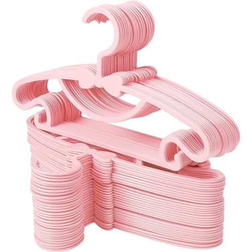 100 Pack Pink Baby Hangers Plastic Baby Nursery Closet Hangers Non-Slip Laundry Infant Hanger for Newborn Toddler Clothes,Ultra-Thin