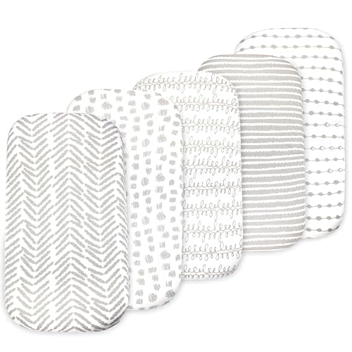Baby Bassinet Sheet Set for Boy and Girl, 5 Pack Organic Cotton Universal Fitted Bedding Cover for Oval, Hourglass & Rectangle Bassinet Mattress, Fitted Sheets Size 32 x 16 x 4 Inches