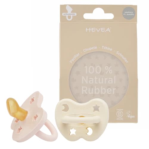 HEVEA Natural Rubber Pacifier Orthodontic Newborn 0+ Months Two-Pack - Powder Pink & Milky White