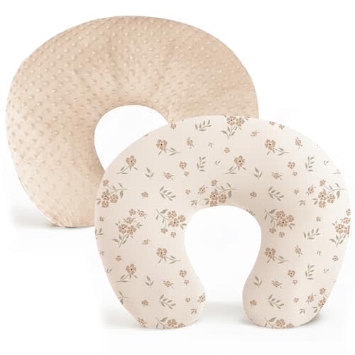 Konssy 2 Pack Nursing Pillow Covers, Soft and Comfortable Nursing Cover for Breastfeeding Pillows, Pillow Slipcover for Baby Girls Boys Newborn(Brown, Blossom)