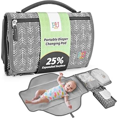 Portable Diaper Changing Pad - Changing Pad Portable with Wipes Pocket, Waterproof Diaper Changing Mat, Portable Changing Pad for Baby, Newborn Gift (Grey Arrows)