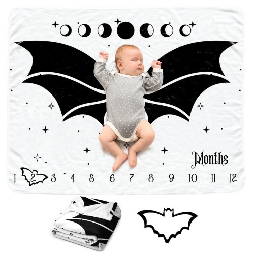 Gothic Bat Baby Monthly Blanket for Boys, Goth Newborn Month Blanket, Soft Fl...