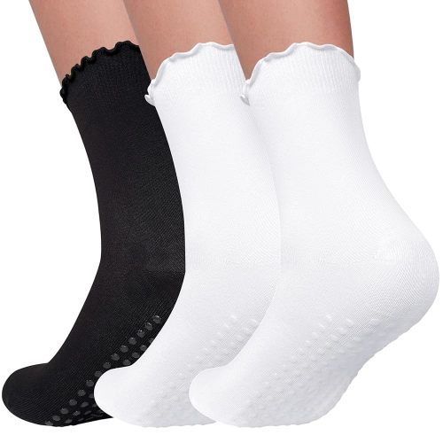 3 Pairs Pilates Socks with Grips Non Slip Ruffle Yoga Grip Socks for Women