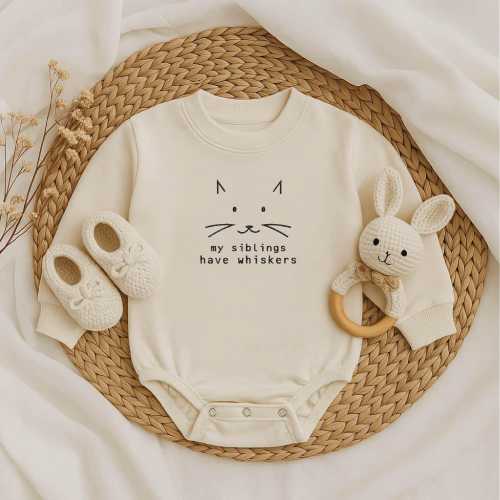 Cat Face Embroidered Baby Romper – Funny Cat Lover Outfit