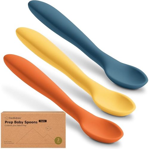 KeaBabies Silicone Baby Spoons Self Feeding 6+ Months - 3-Pack Baby Utensils, Infant Spoons 6-12 Months Weaning, Eating, Toddler First Food Training, Kids Feeding Supplies Essential Set (Valiant)