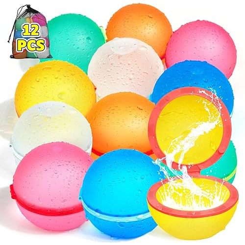 Reusable Water Balloons,Silicone Refillable Water Balloons Bombs Quick Fill & Self Sealing Magnetic-Water Toys for Kids & Adults Summer Games,Water Balls(12PCS)