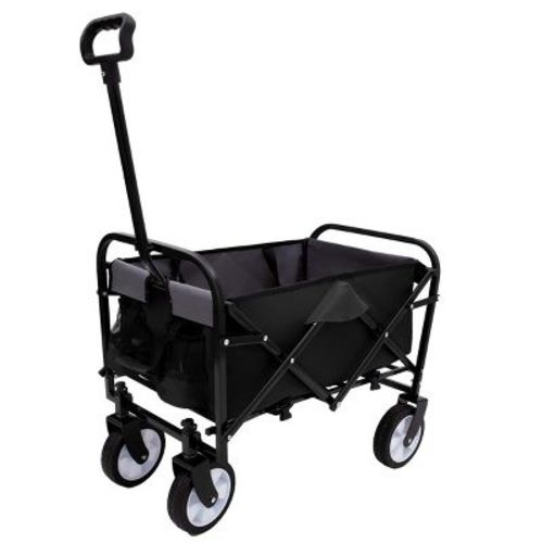 YONWAY Foldable Wagon Cart with Strapping System, Beach Wagon, Utility Cart,for Camping Shopping Sports Gardening Fishing Supports 225 Lbs ,Black