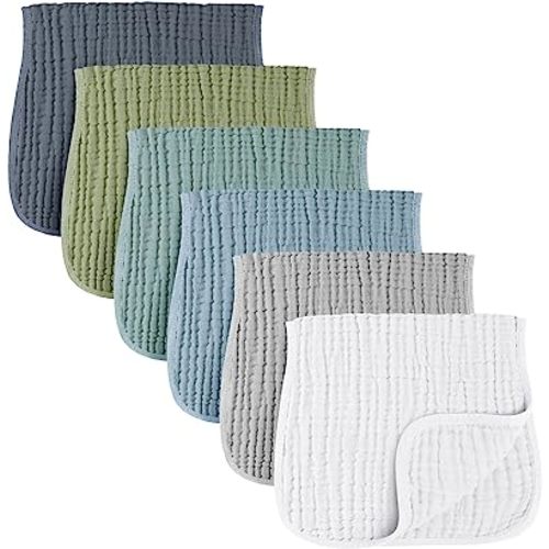 Konssy Muslin Baby Burp Cloths Sets for Unisex- 6 Pack Large 100% Cotton Burping Clothes for Newborn, Baby Girls and Boys