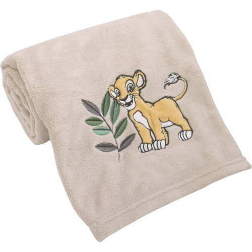 Disney Lion King Leader of The Pack Grey, Sage, & Yellow Super Soft Baby Blanket with Simba Applique, Grey, Sage, Yellow Grey, Sage, Yellow King