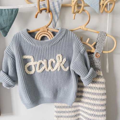 Customized Hand-Embroidered Sweaters for Baby & Toddler | Personalized Newborn Gift with Name | Monogrammed Keepsake for Girls and Boys