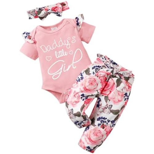 AMAWMW Baby Girl Clothes Set Daddys Little Girl Ruffle Romper Top Camouflage Pants Newborn Infant Baby Girl Outfit