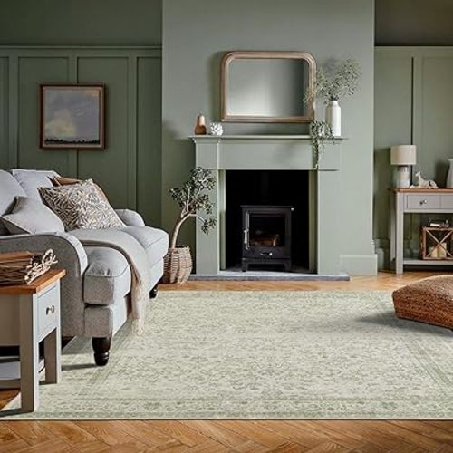 Sage Green Rug for Bedroom,Boho Floral Print Washable Cottage Core 8x10 Area Rugs for Living Room,Light Green