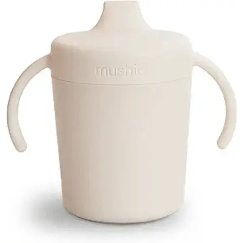 mushie Trainer Sippy Cup | Made in Denmark | Leak Resistant Twist-Off Lid & Handles | Plastic |6 Months + (Ivory)