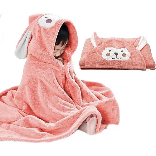ROMASA Baby Bath Towel Hooded Ultra Soft Towel Highly Absorbent Bathrobe Blanket Toddlers Shower Gifts for Boys Girls- 27.5" x 55" (Pink)