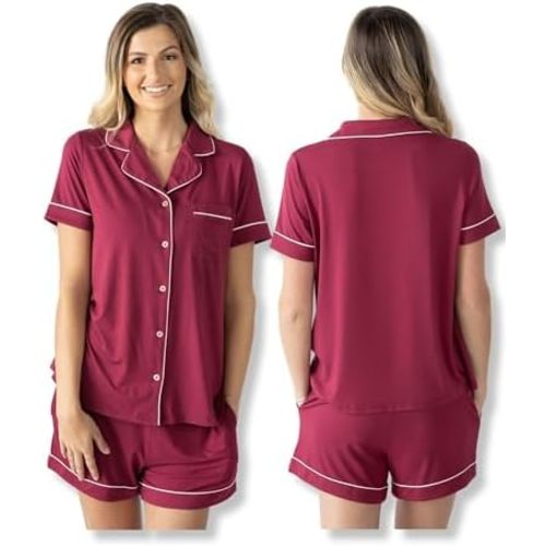 Kindred Bravely Clea Maternity Pajamas & Postpartum Lounge Sets for Women, Short Sleeve Nursing Pajamas - Deep Berry