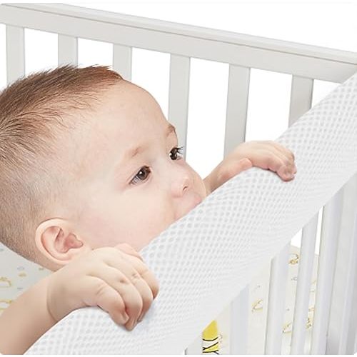 3 in 1 Crib Rail Covers for Life Size Cribs,White Soft Anti-Collision Strip Corner Covers,Protect Baby Teeth and Save Crib Rails, Rail Edge Protector Strip (white01)