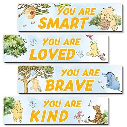 4PCS Winnie The Pooh Room Decor-Winnie the Pooh Sign-Winnie the Pooh Baby Stuff-Vintage Nursery Decor-Winnir the Pooh Wall Decor Wall Art(Classic)