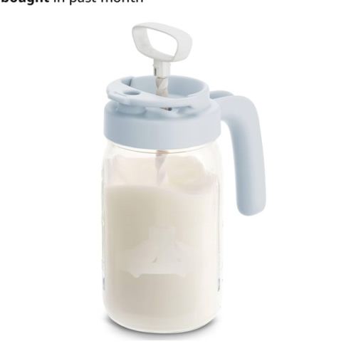 Glass Breastmilk Pitcher, Formula Mixing Pitcher with Mixing Handle Lid, Wide Mouth Mason Jar Mixer with Flip Locking Spout, Easy to Clean, BPA Free, Blue