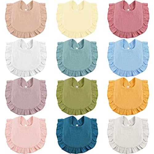 12 Piece Baby Muslin Bibs Bandana Drool Bibs for Boys and Girls Soft Adjustable Baby Bibs Cotton Teething and Drooling Bibs for Baby Toddler Infant