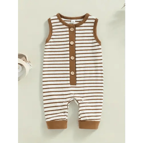 Infant Baby Girls Boys Casual Romper Stripe Sleeveless Crew Neck Buttons Snap Closure Jumpsuits Summer Newborn Bodysuits