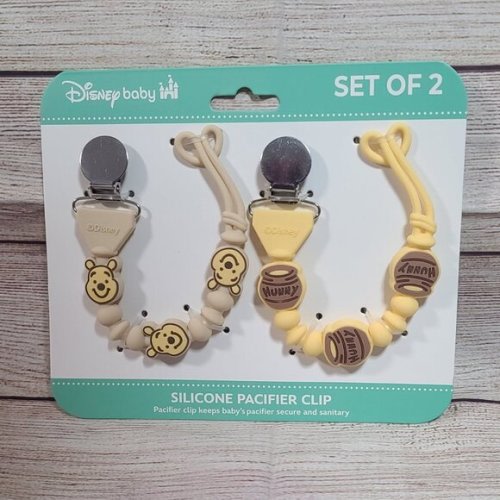 Disney Baby Winnie the Pooh Silicone Pacifier Clip Set - NEW