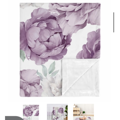 Peony Floral Garden Lavender Purple and Ivory Collection Baby Blanket