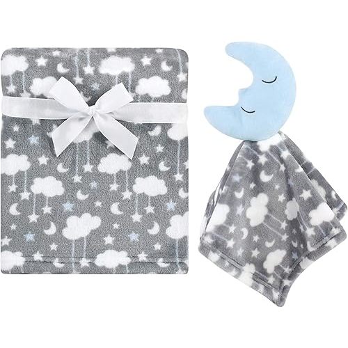 Hudson Baby Unisex Baby Plush Blanket with Security Blanket, Moon Boy, One Size