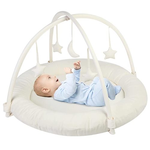 Beright Baby Gym, Baby Play Gym with Movable and Detachable Hoops, Baby Activity Center with Hanging Out Toys in Shape of a Moon and Stars, Perfect Newborn Toys - Natural