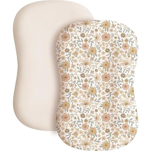 Konssy 2 Pack Baby Lounger Cover, Stretchy and Soft Newborn Lounger Cover, Infant Lounger Slipcover for Boys Girls, Covers Only (Bouquet, Beige)
