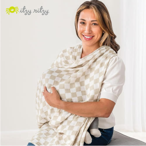 Itzy Ritzy Breastfeeding Boss Multi-Use Cover – A Nursing Cover, Swaddle, Car Seat Wrap, Tummy Time Mat & Burp Cloth All in One – Made of Soft Muslin Fabric & Measures 47” x 47” (Checkerboard)