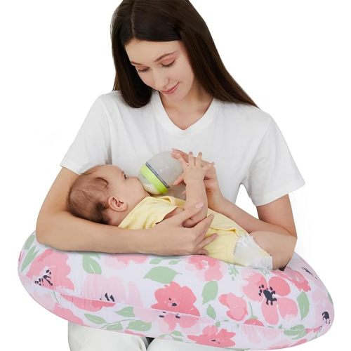 Nursing Pillow for Breastfeeding, Ergonimic Support Breastfeeding Pillow for Breast Feeding and Bottle Feeding, Breathable Feeding Pillow for Mom and Baby, Pink Bloom