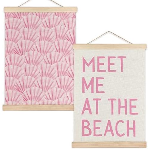 RYYCDOI Pink Cowgirl Beach Room Decor Set of 2, Aesthetic Seashell Wall Decor, Blue Beach Decor for Teen Girls Room, 12x16 Inches