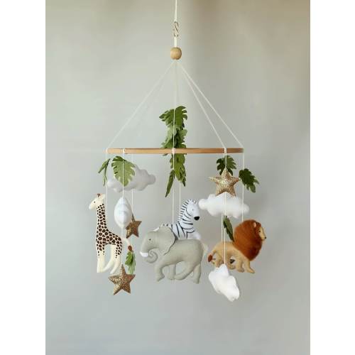 Baby Mobile Neutral Animals Africa Safari Giraffe Newborn Baby Shower Gift Giraffe, Lion, Elephant Africa Baby Mobile Felt Safari Mobile