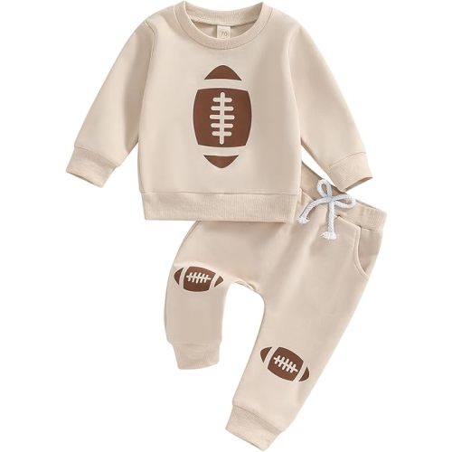 Infant Baby Boy Outfits Football Print Sweatshirt Top with Elastic Pant 2Pcs Toddler Fall Winter Clothes Set