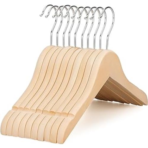TOPIA HANGER Unfinished/Natural Kids Children Baby Wood Wooden Clothes Dress Shirt Hangers with No Painting - 360°Stronger Flexible Hook- Extra Smoothly Cut Notches, 10 Pack CT09N
