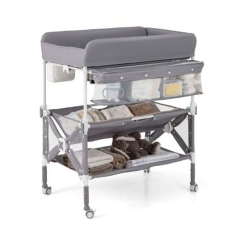 Portable Baby Changing Table with Wheels Adjustable Height Large Storage Rack