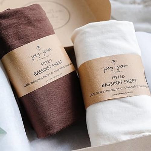 Bassinet Fitted Sheets 33x20 for Baby Beside Dreamer Bassinet & Bedside Sleeper – Snuggly Soft 100% Jersey Cotton – Cream + Brown – 2 Pack