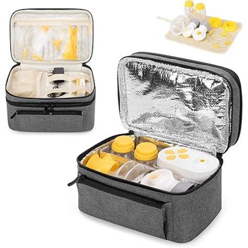 BAFASO Breast Pump Bag (Compatible with Medela Pump in Style) with a Waterproof Pump Parts Pad, Carrying Case for Medela Pump in Style and Extra Parts (Patent Pending), Gray