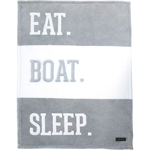 Pavilion Gift Company - Eat. Boat. Sleep. 30 x 40 Inch Striped White & Gray Royal Plush Baby Blanket