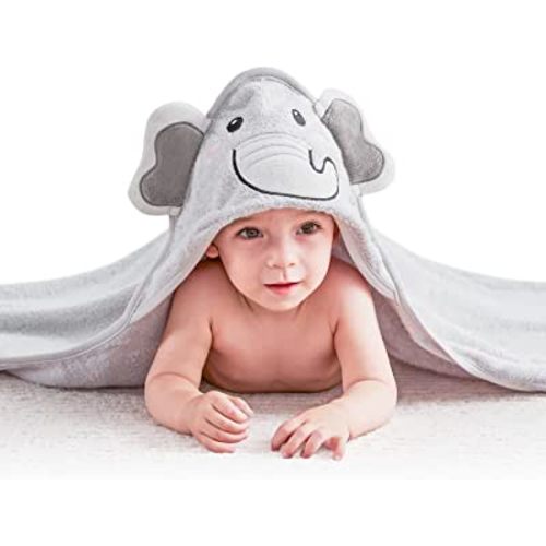 Touchat Hooded Baby Towels, Soft and Hypoallergenic Baby Bath Towels with Hood for Toddler Infant Newborn, Large and Absorbent Toddler Towels for Baby Boy Girl (Elephant, 35.1''x35.1'')