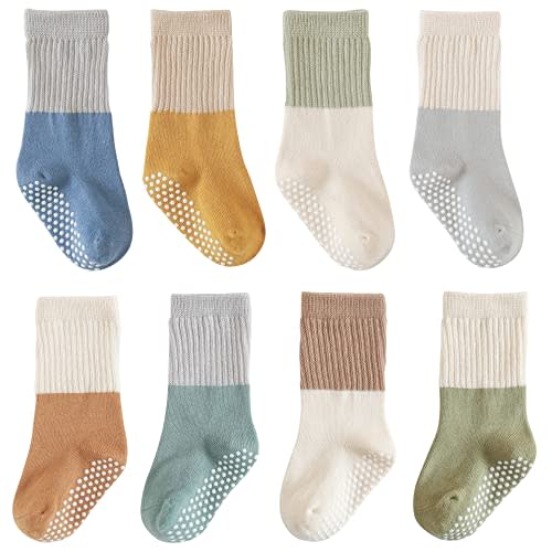 J Poqobog Baby Girls Boys Socks infant Cotton Crew Socks for newborn Non Slip/Anti Skid Toddler Knee-high Socks set