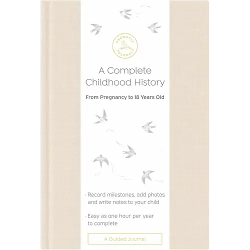 Promptly Journals, A Complete Childhood History: From Pregnancy to 18 Years Old (Sand, Tan, Linen) | Baby Book and Pregnancy Journal | Baby Memory Book
