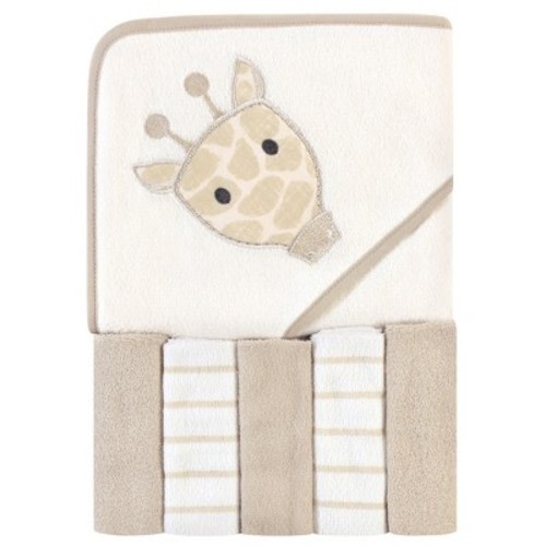 Hudson Baby Infant Unisex Hooded Towel and Five Washcloths, Modern Giraffe, One Size