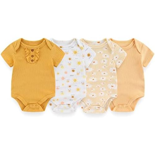 ZAV Solid Unisex Short Sleeve Baby Boy Girl Bodysuits 4-pack Cotton Cartoon Baby Clothes Soft Infant Outfits